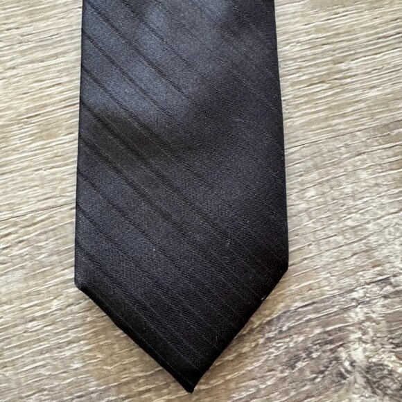 Calvin Klein Black Silk Extreme Slim Tie with Subtle Stripe Accent - Picture 4 of 5